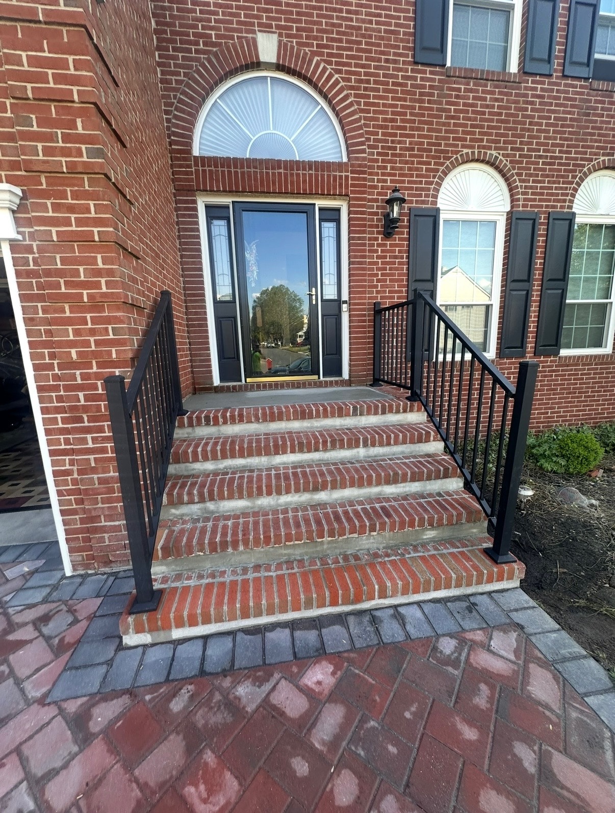 Brick front entrance steps and masonry work by HomeCraft Paving & Masonry in New Jersey