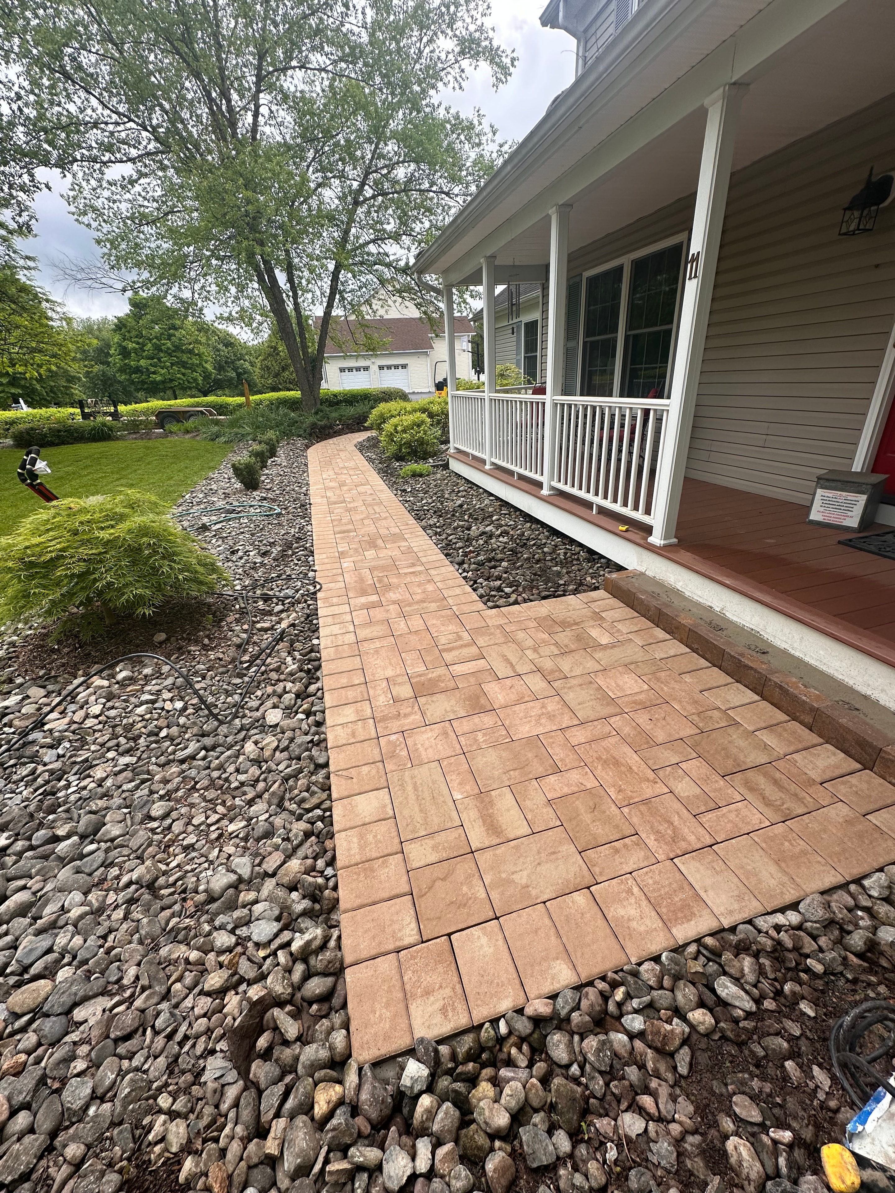 Completed residential paver walkway by HomeCraft Paving & Masonry in New Jersey