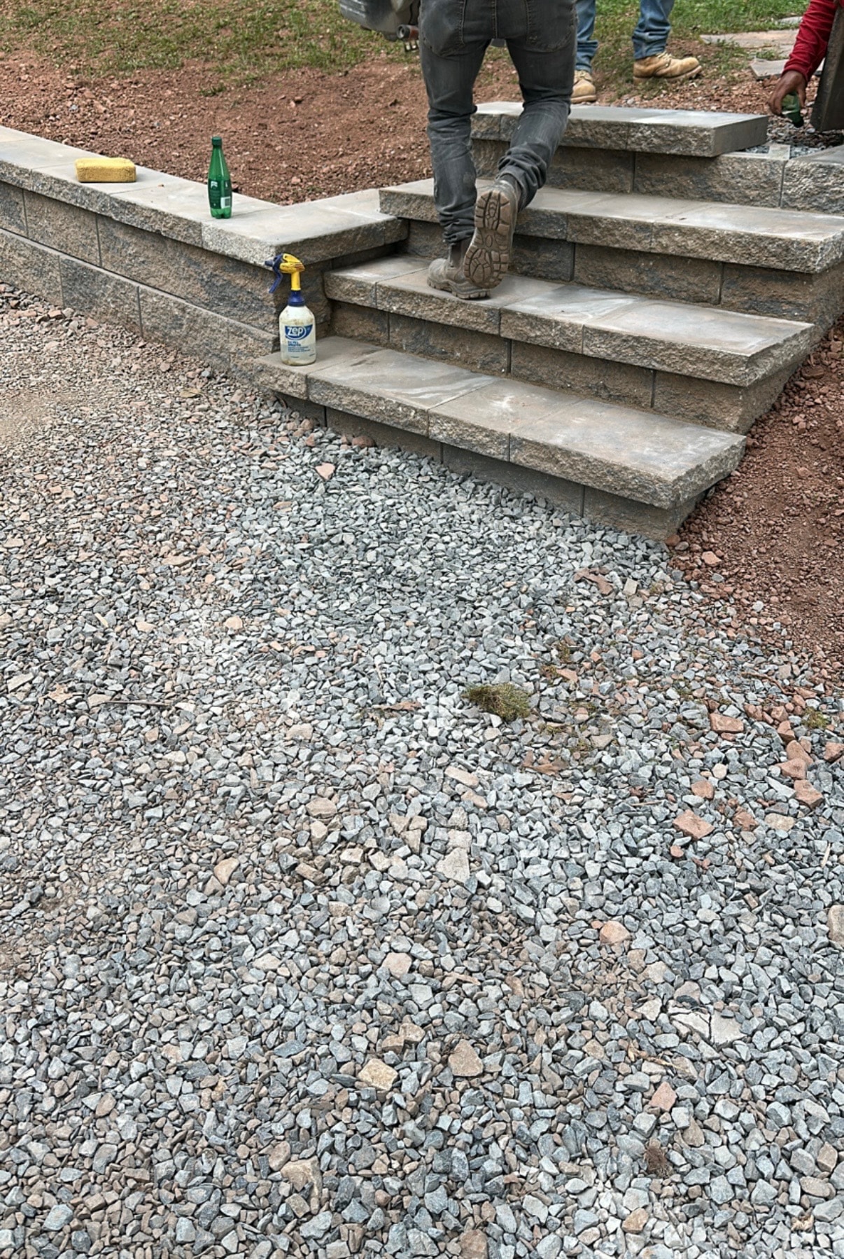 Masonry steps and retaining wall under construction by HomeCraft Paving & Masonry in New Jersey