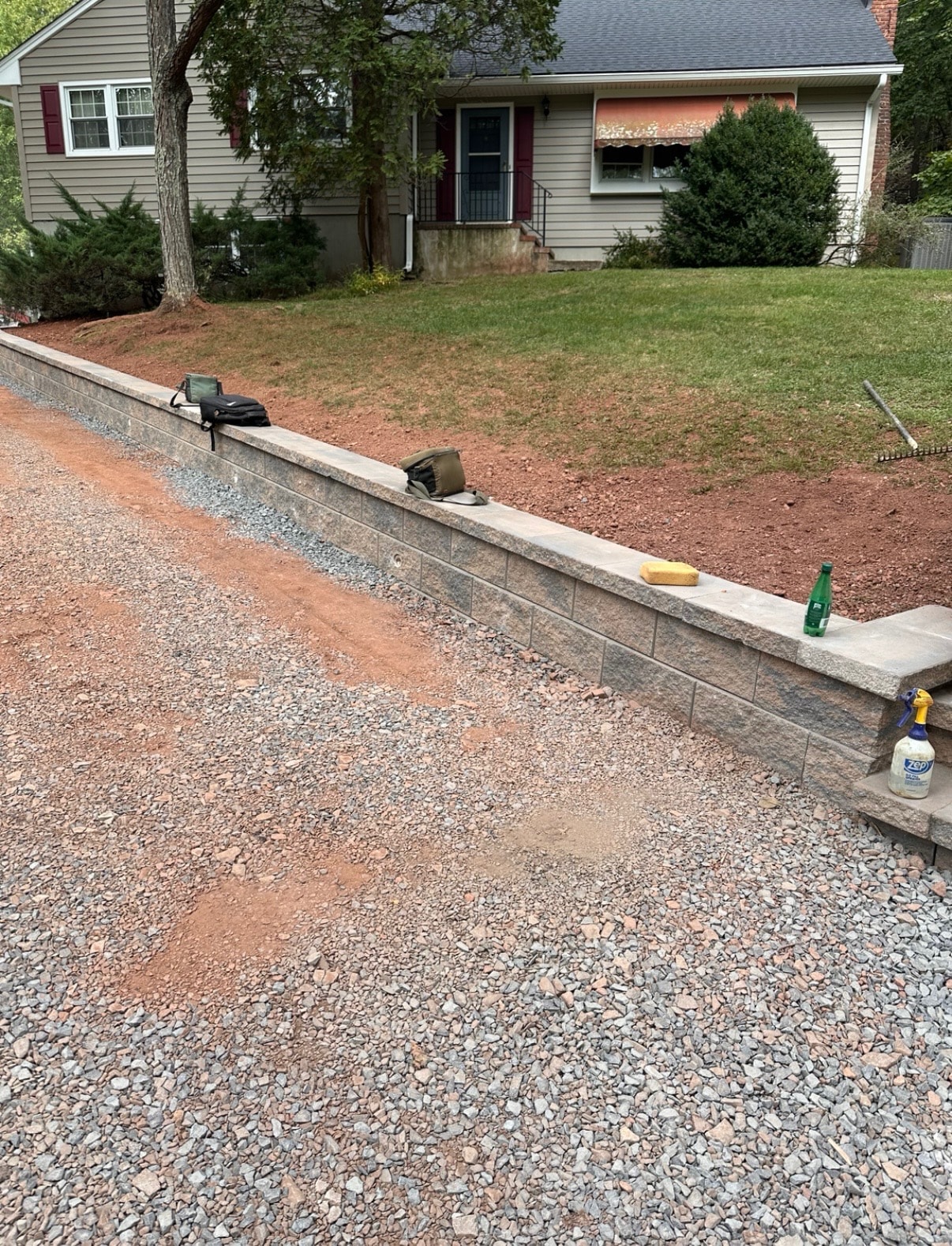 Segmental block retaining wall installation by HomeCraft Paving & Masonry in New Jersey